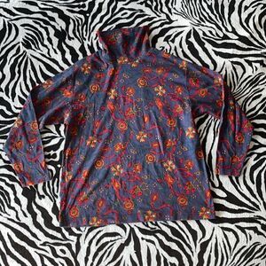 Hunt club horse riding equestrian turtle neck long sleeve shirt cotton top sz L